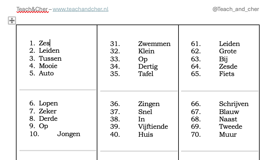 Woordsoorten 30 seconds met invulblad
